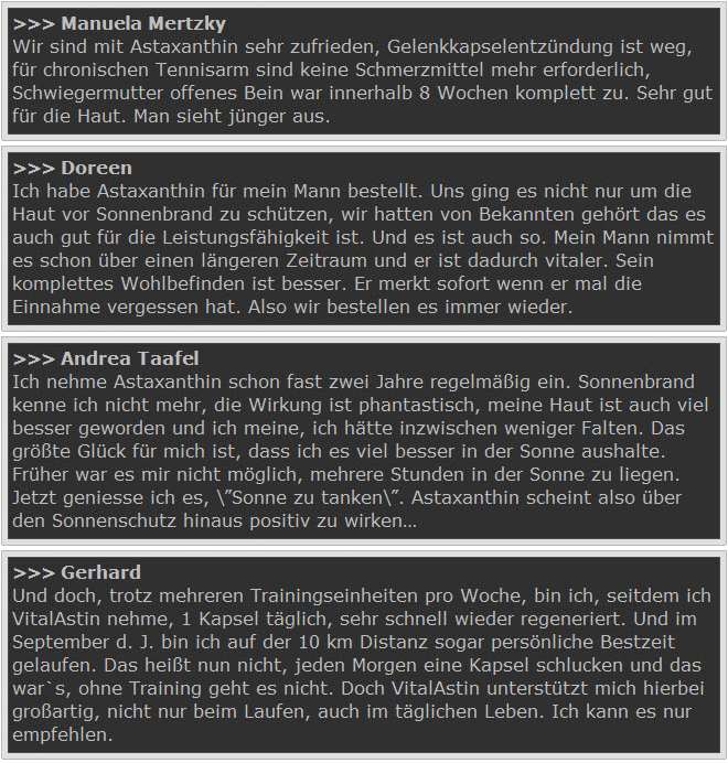 Kundenfeedback über Astaxanthin Astaxanthin