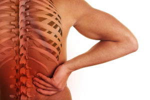 Schmerzender Rücken mit Wirbelsäule
